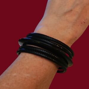 Stylish Black Metal and Acrylic Bangle Bracelets